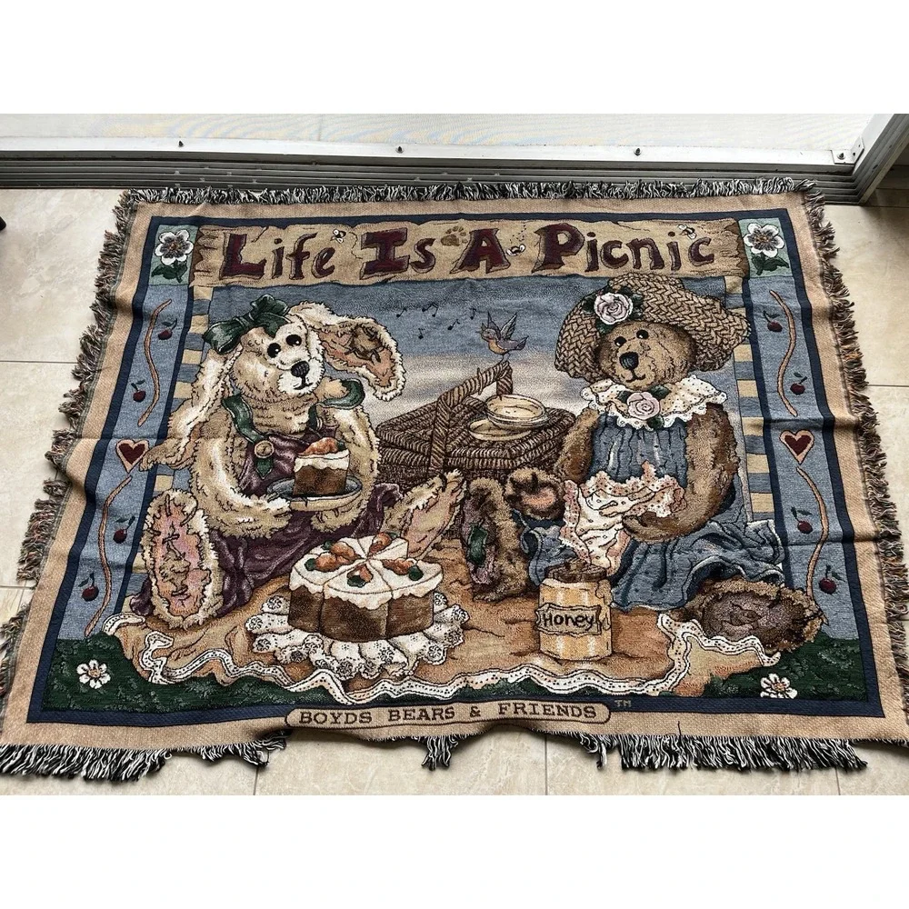 Boyds Bears and Friends Throw Blanket Woven Life is a Picnic 68